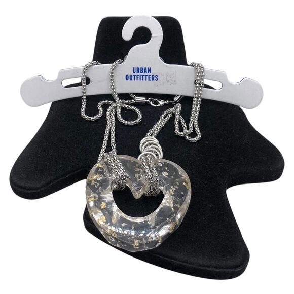 Urban Outfitters NWT Double Strand Silver Tone Acrylic Heart Pendant Necklace - Picture 15 of 16